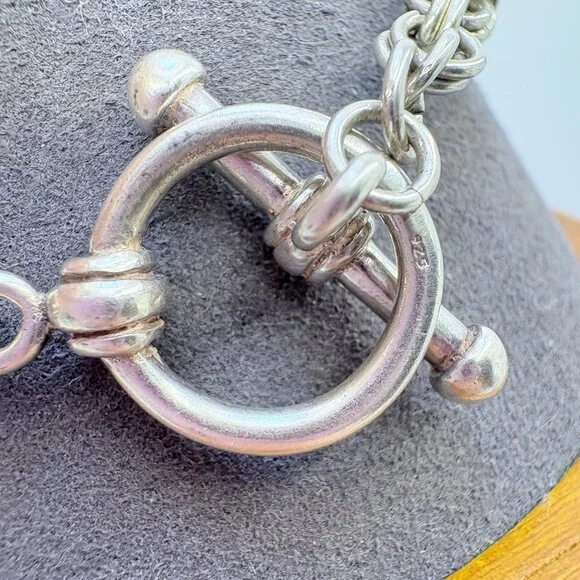 Interlocking Link Chain Bracelet Toggle Clasp Sterling Silver 925 Size 8 Length